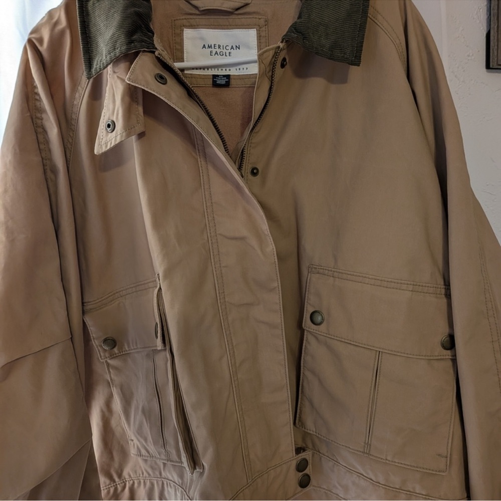 LK NW 🦅 AMERICAN EAGLE COTTON KHAKI CAMEL TAN LINED JACKET w/CORDUROY COLLAR XXL - Picture 3 of 15